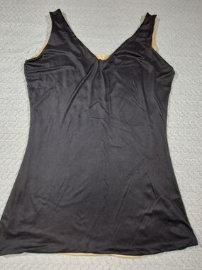 Black V-Neck Layering Tank with Tan Lining